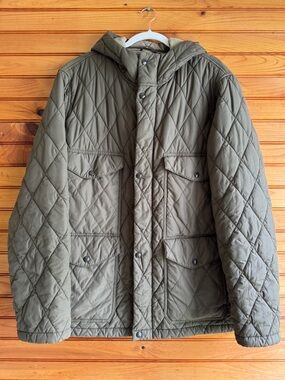 J.Crew Quilted Field Jacket XL Olive Hooded Thermore Insulated Utility Coat